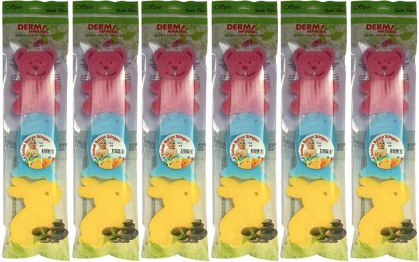 Derma Naturel 3 Lü Renkli Bebek Banyo Süngeri (6 Lı Set) - Image 1