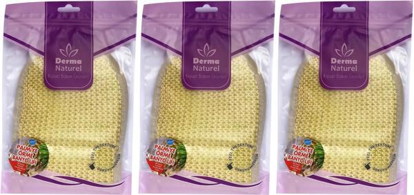 Derma Naturel Palmiye Lifi Örme Banyo Eldiveni (15*24CM) MS-04 (3 Lü Set) - Image 1