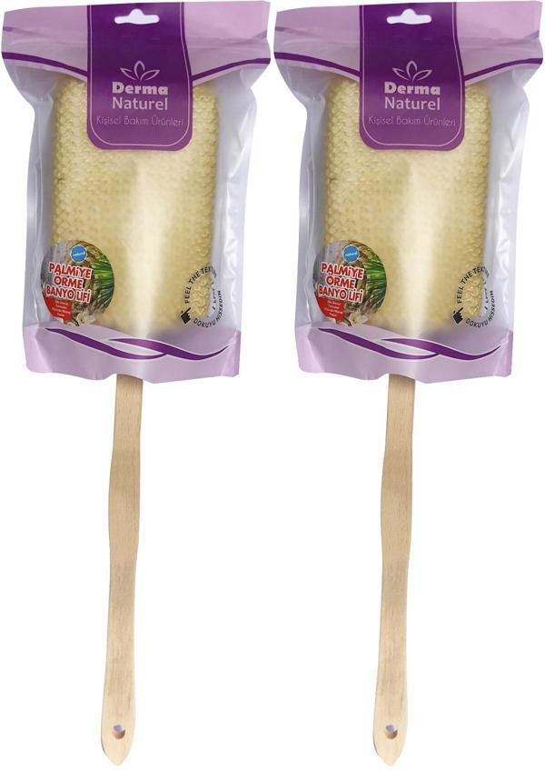 Derma Naturel Palmiye Örme Sopalı Banyo Sırt Lifi (8*24CM) MS-09 (2 Li Set) - Image 1