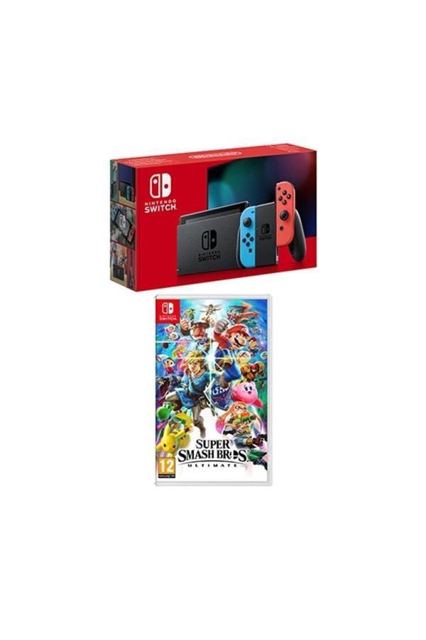 Nintendo Switch Konsol Neon Red Blue + Super Smash Bros Ultımate Switch Oyun - Image 1