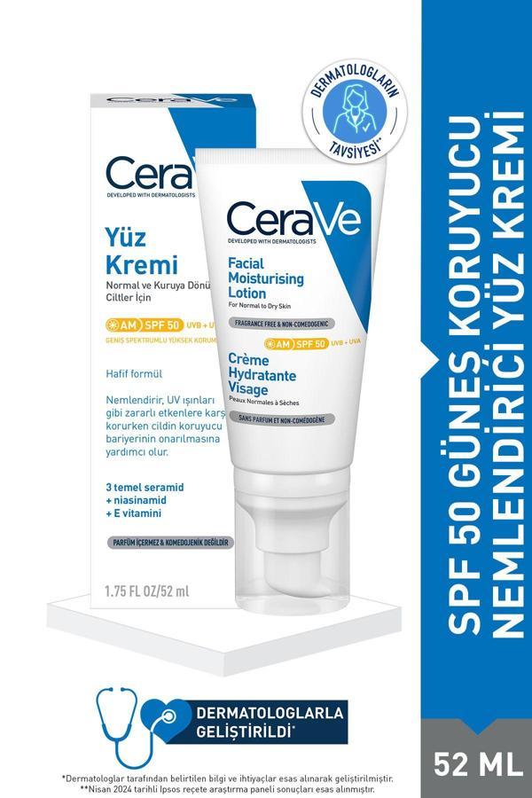 Cerave Kuru Ciltler İçin Spf50 Nemlendirici Yüz Kremi 52 Ml - Image 1