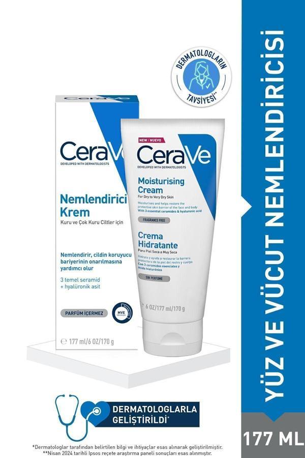 Cerave Nemlendirici Yüz Ve Vücut Kremi-Kuru Ciltler İçin Seramid Ve Hyalüronik Asit İçerikli 177Ml - Image 1