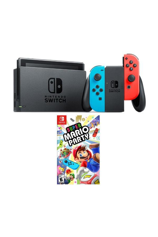 Nintendo Switch Renkli Mavi Kırmızı + Super Mario Party Oyun - Image 1