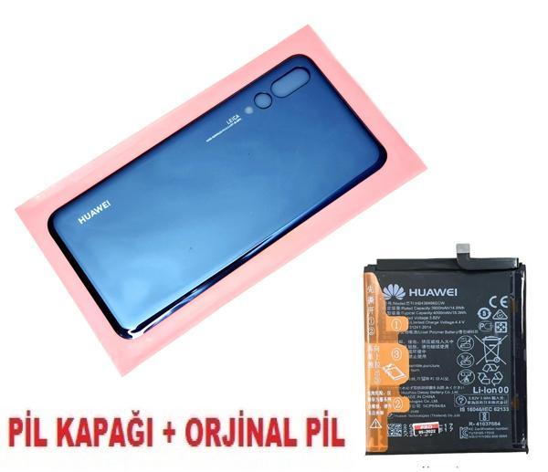 Tkgz Huawei Uyumlu P20 PRO Arka Pil Batarya Kapağı + PİL (CAM) MAVİ - Image 1
