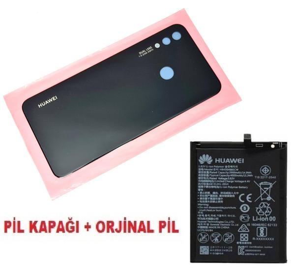Tkgz Huawei Uyumlu Nova 3i Arka Pil Batarya Kapağı + PİL (CAM) SİYAH - Image 1