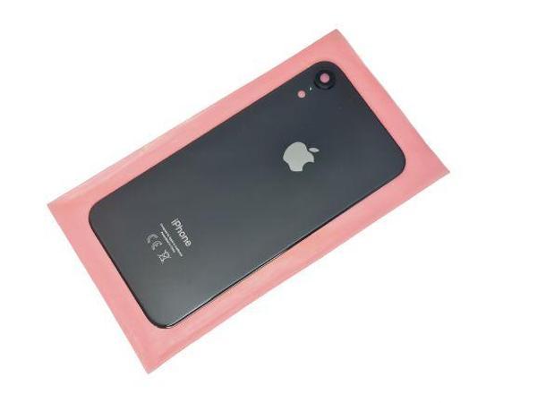 Tkgz İPhone XR Arka Pil Kapak Kamera Lensli (Yazılı Cam) SİYAH - Image 1