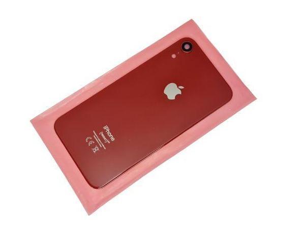 Tkgz İPhone XR Arka Pil Kapak Kamera Lensli (Yazılı Cam) KIRMIZI - Image 1