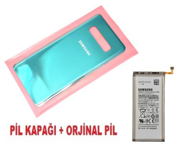 Tkgz Samsung Galaxy S10 PLUS Arka Pil Batarya Kapağı + PİL (CAM) YEŞİL - Image 1