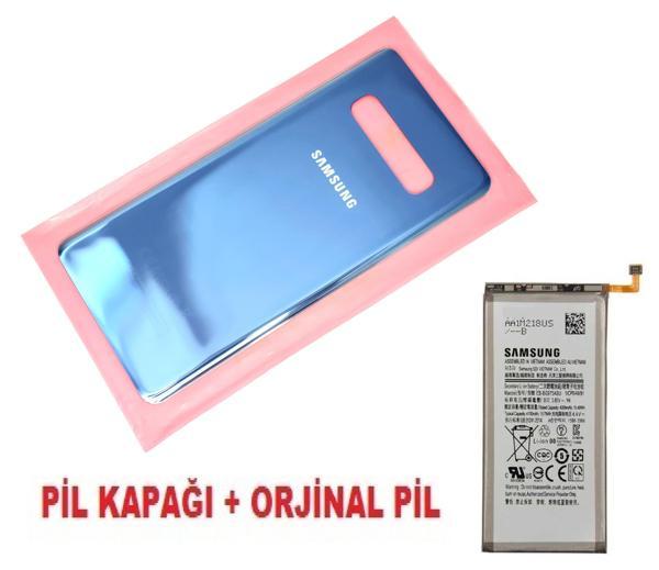 Tkgz Samsung Galaxy S10 PLUS Arka Pil Batarya Kapağı + PİL (CAM) MAVİ - Image 1