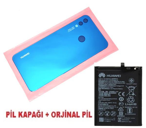 Tkgz Huawei Uyumlu Nova 3i Arka Pil Batarya Kapağı + PİL (CAM) MAVİ - Image 1