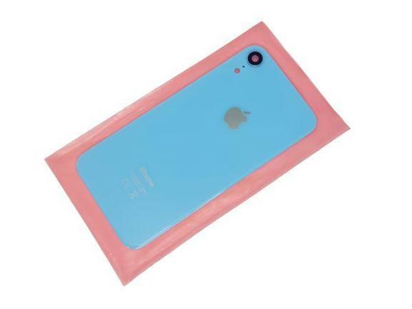 Tkgz İPhone XR Arka Pil Kapak Kamera Lensli (Yazılı Cam) MAVİ - Image 1