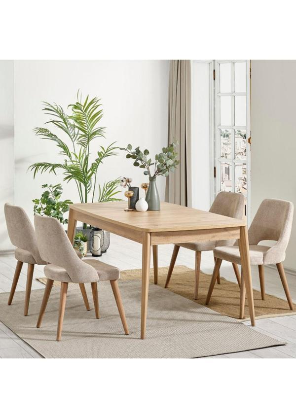 Orin  80x132 Mdf Açılabilir Meşe Masa 4 Krem Sandalye - Image 1
