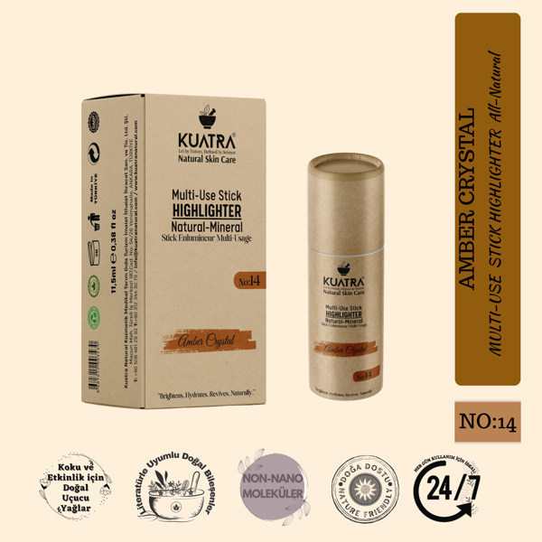 Kuatra Amber Crystal – Doğal Bakır Işıltı Highlighter Stick | Nemlendirici & Antioksidan | Plastiksiz Ambalaj - Image 1