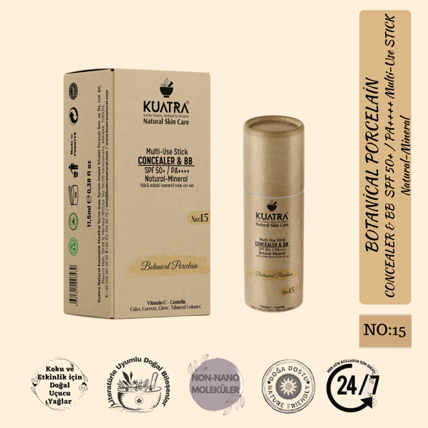 Kuatra Botanical Porcelain Natural-Mineral Stick Concealer & BB | SPF 50+ PA++++ | Çok Amaçlı Nemlendirici, Leke Karşıtı, Vitamin C, Renkli Bakım - Image 1