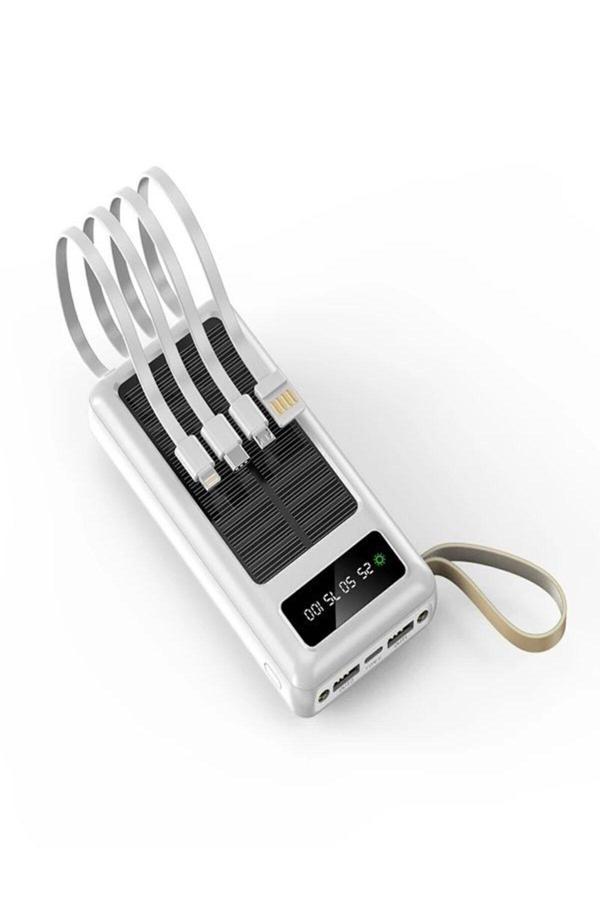 Çelikwork 30,000Mah Güneş Enerjili Powerbank 2 Usb, Mikro Lightning Type-C Kablolu Fenerli Taşınabilir Batarya - Image 1