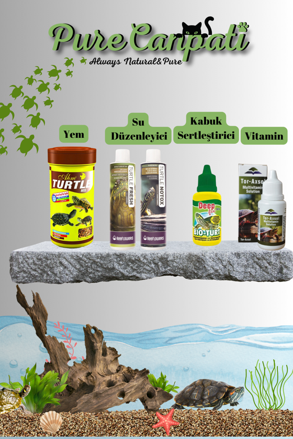 PureCanpati Kaplumbağa Tam Bakım Seti (Ahm Turtle Mix 250 ml + Turtle Fresh + Turtle NoTox + Tor-Axsol Vitamin + DeepFix Kabuk Koruyucu) - Image 1