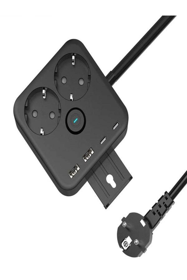 Çelikwork 3680W Akım Korumalı 2'Li Priz 2 Usb, 2 Type-C, 1.4M Kablo, 3.4A Çıkış, Askı Aparatlı Uzatma Kablosu - Image 1