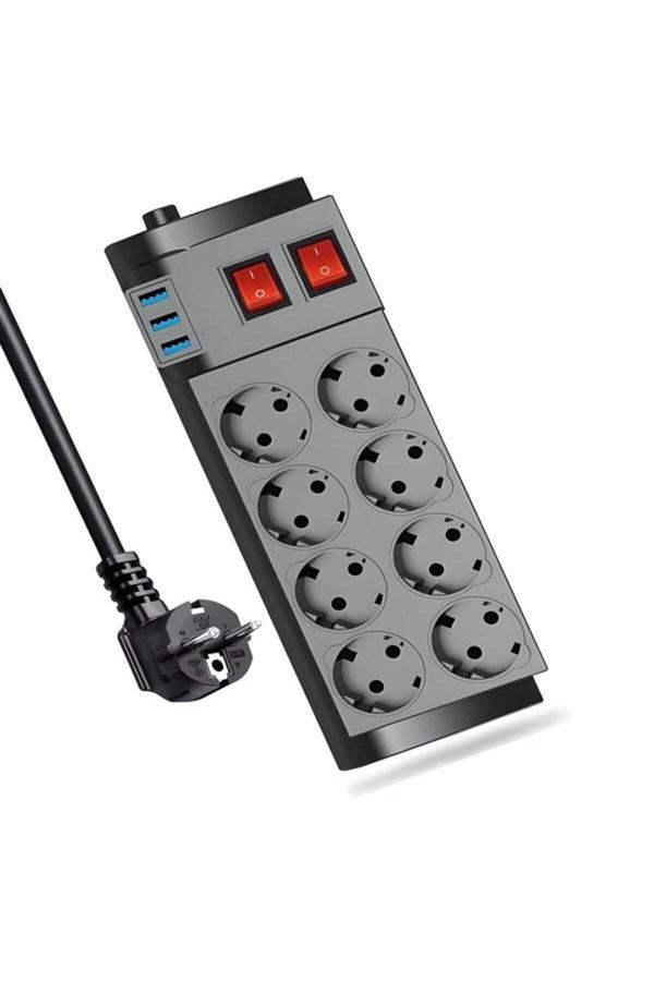 Çelikwork Ftr008 4000Watt 16A Akım Korumalı 2 Anahtarlı Priz 8'Li Priz 3'Usb 2Metre Kablo Çoklayıcı - Image 1