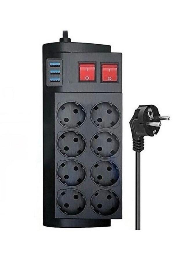Çelikwork Ftr-08 4000W 16A Akım Korumalı 2Xanahtarlı 8'Li Priz, 3 Usb Portlu, 2 Metre Uzatma Kablosu Çoklayıcı - Image 1