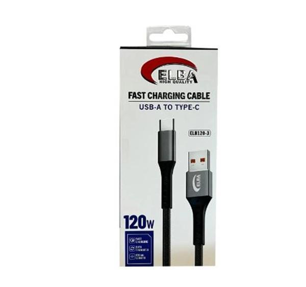 Elba Elb120-3 120w   USBC Type-c To Usb 1Mt Siyah Örgülü  Şarj Kablosu - Image 1