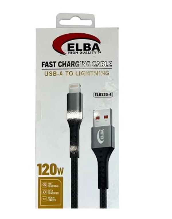Elba Elb120-4 120w   Lightning To Usb 1Mt Siyah Örgülü  Şarj Kablosu - Image 1