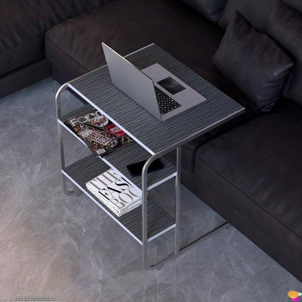 Modilayn C Yan Sehpa Geniş Boy Tekerlekli Çalışma, Atıştırmalık, Yemek, Laptop Sehpası Siyah Çizgili - Image 1