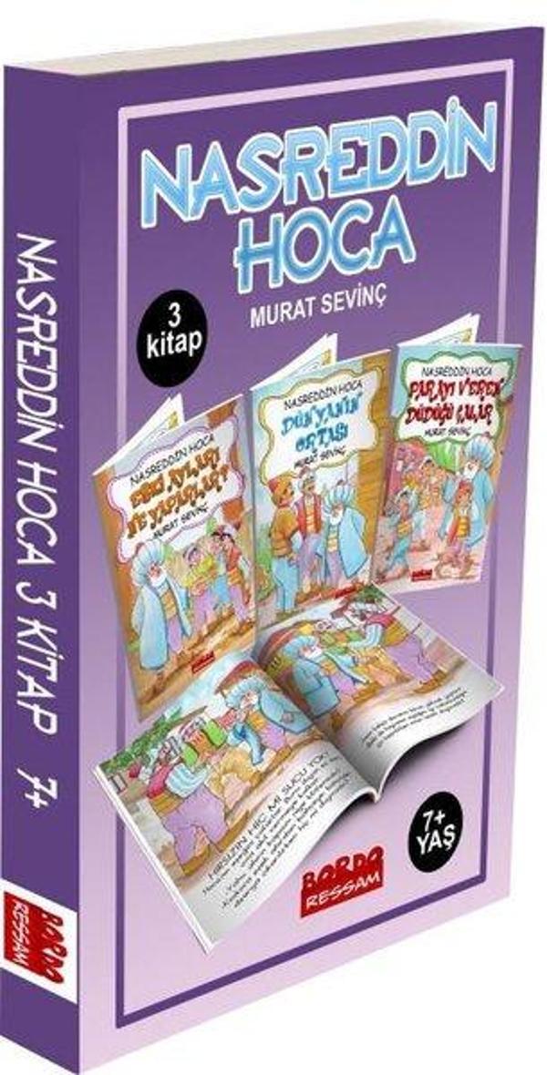 Nasrettin Hoca Hikaye Seti - 3 Kitap Takım 7+ Yaş 1. ve 2.Sınıflara Renkli Resimli - Bordo Ressam - Image 1