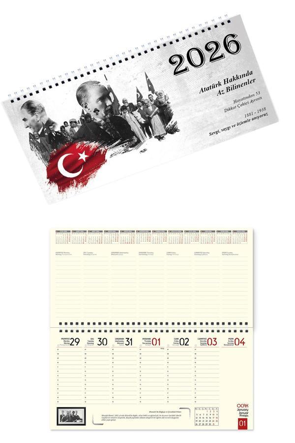 2026 Atatürk Haftalık Masa Takvimi Masa Sümeni Büyük Boy 33x16 cm  - Image 1