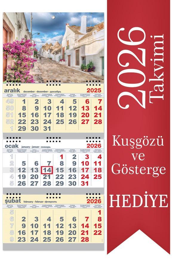 2026 Büyük Boy Gemici Takvimi Denizci Duvar Takvimi Sarı Renk 33x77,5 cm  - Image 1