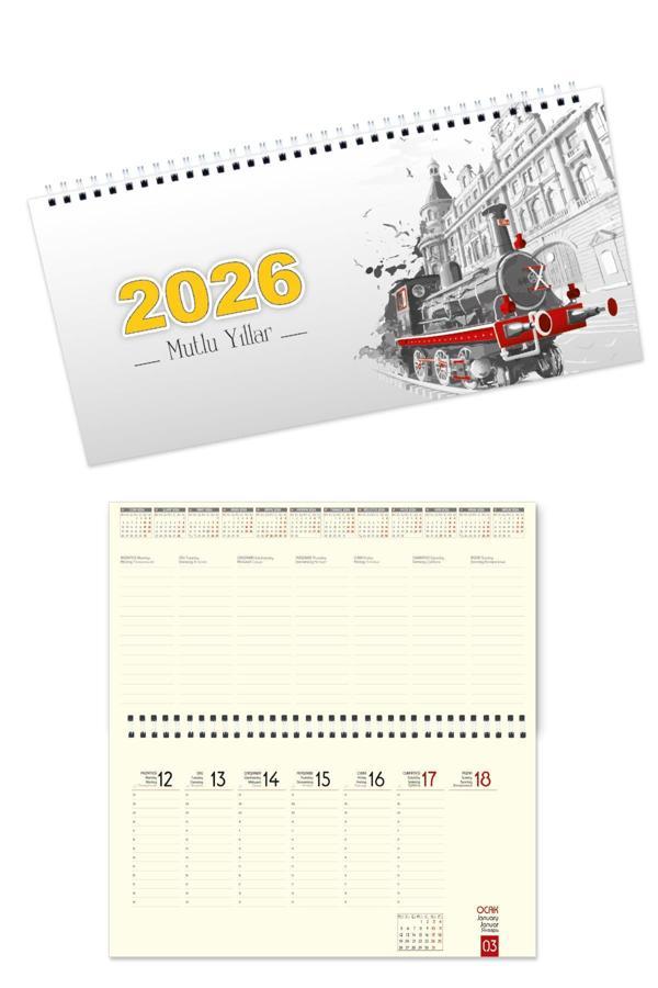 2026 Haftalık Masa Takvimi Masa Sümeni Büyük Boy 33x16 cm  - Image 1