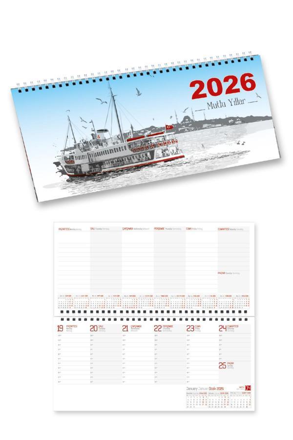 2026 Haftalık Masa Takvimi Masa Sümeni Orta Boy 31x14,5 cm  - Image 1
