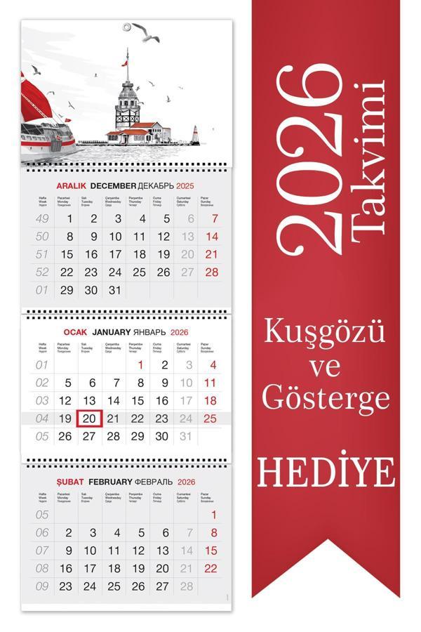 2026 Jumbo Boy Kuşe Gemici Takvimi Denizci Duvar Takvimi 33x92,5 cm - Image 1