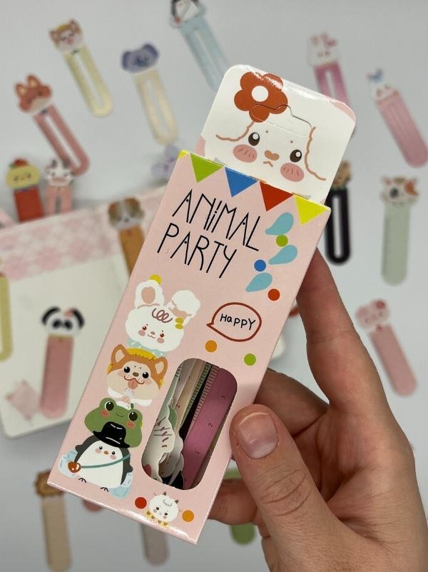 30’lu Hayvan Figürleri Desenli Cetvelli Kitap Ayracı Animal Party /Ataş/Yer İmi - Image 1