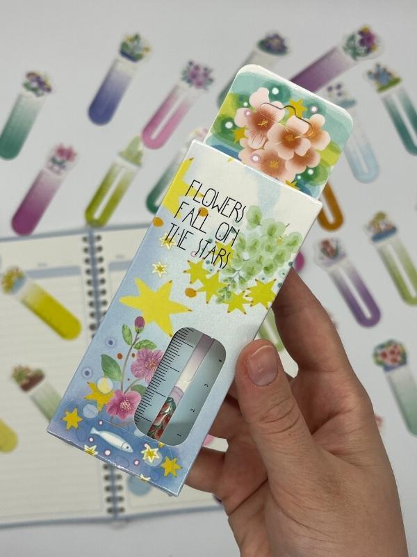 30 lu Çiçek Desenli Cetvelli Kitap Ayracı Flowers Fall On The Stars/Ataş/Yer İmi  - Image 1