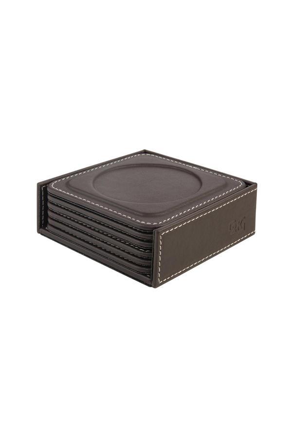 Bardak Altlığı,6’lı Set,Masaüstü Yuvarlak Cup Coaster,Vegan Suni Deri,11x11 cm.,Kahverengi - Image 1