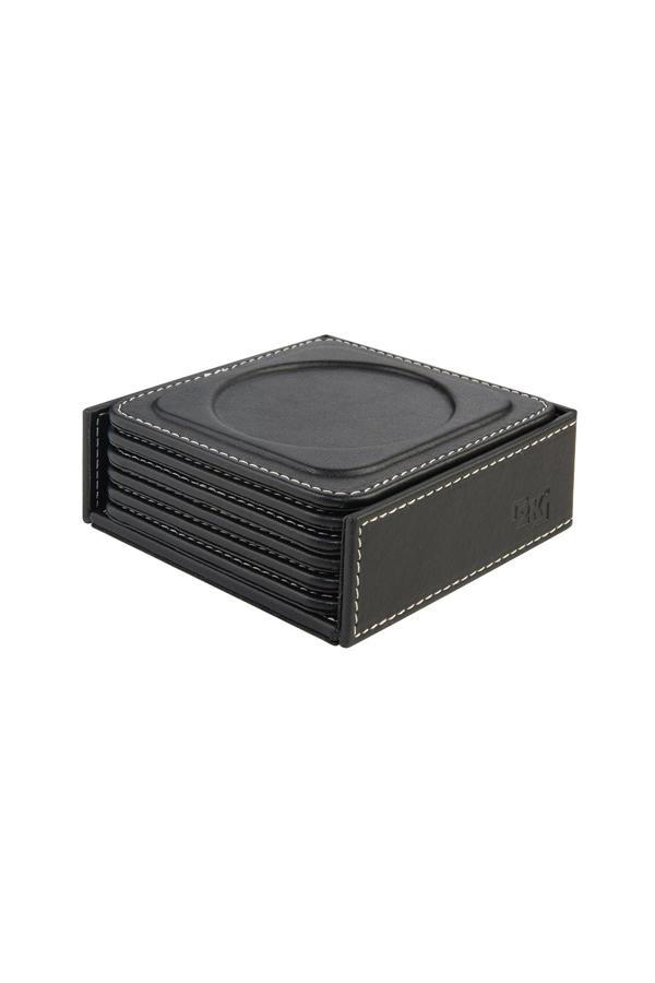 Bardak Altlığı,6’lı Set,Masaüstü Yuvarlak Cup Coaster,Vegan Suni Deri,11x11 cm.,Siyah - Image 1