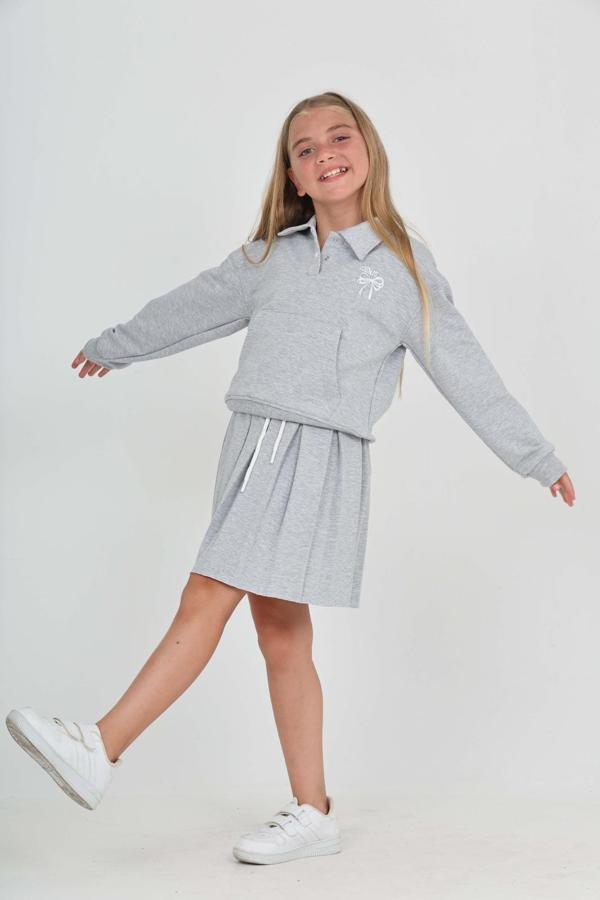 Toontoy Kız Çocuk Fiyonk Nakışlı Etekli Takım - Image 1