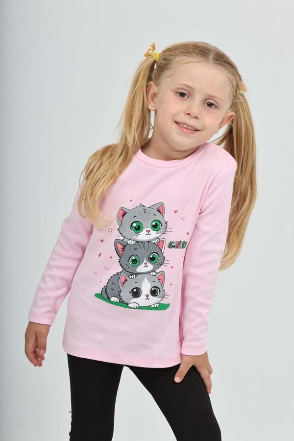 Toontoy Kız Çocuk Üçlü Kedi Baskılı Sweatshirt - Image 1