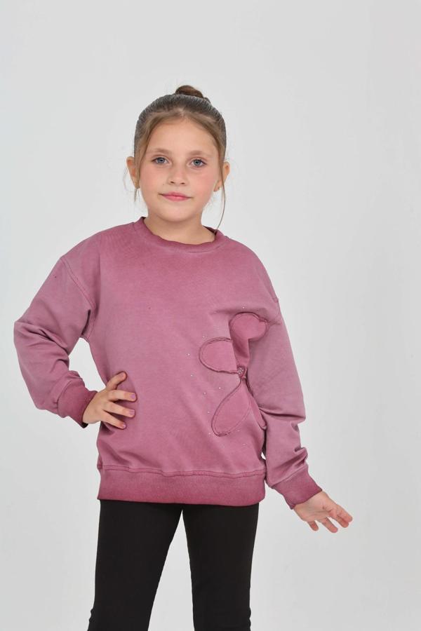 Toontoy Kız Çocuk Çiçek Nakışlı Sweatshirt - Image 1