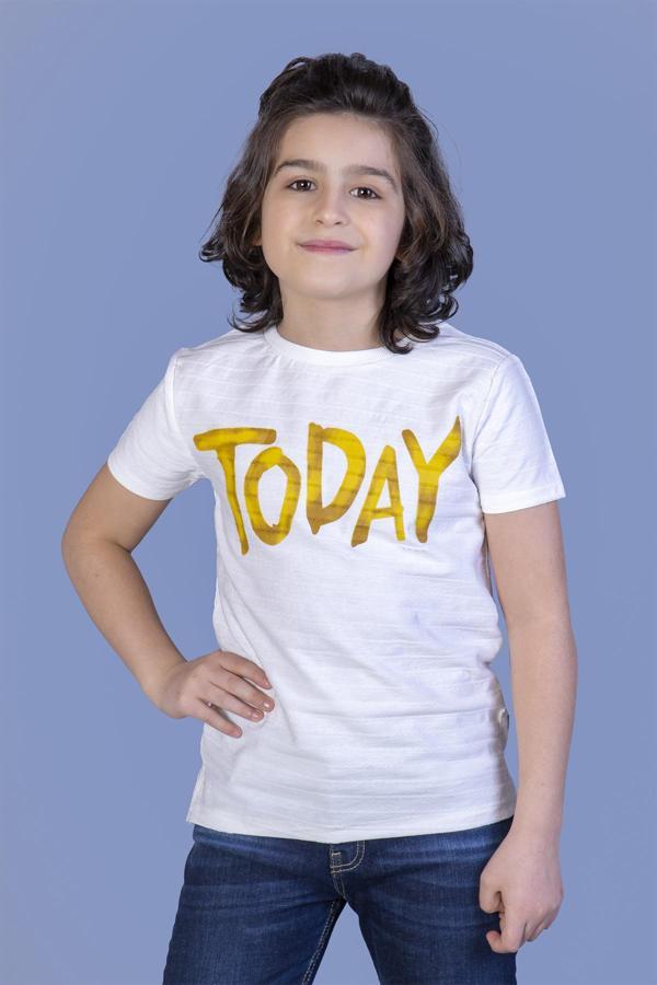 Toontoy Erkek Çocuk Örgü Kumaş Detaylı Today Baskılı Tişört - Image 1
