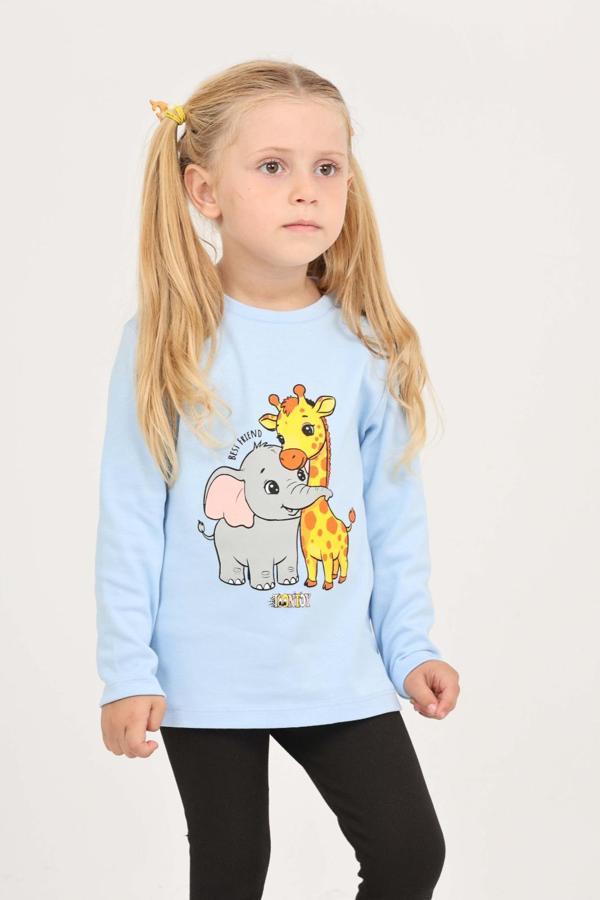 Toontoy Kız Çocuk Zürafa Fil Baskılı Sweatshirt - Image 1