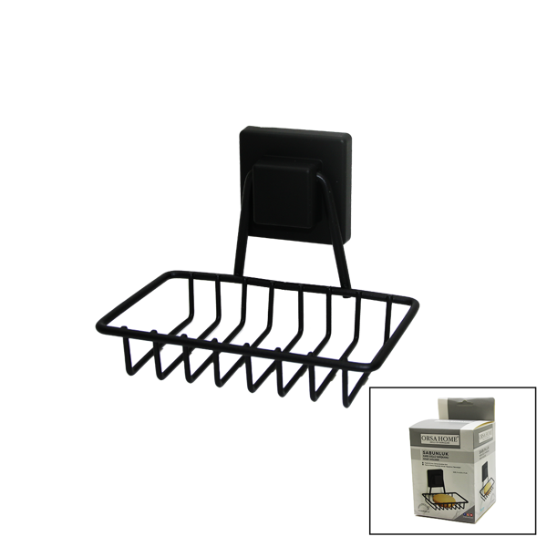 SİYAH - METAL KATI SABUNLUK KARE GÜÇLÜ YAPIŞKANLI 11X12.5X11CM  - Image 1