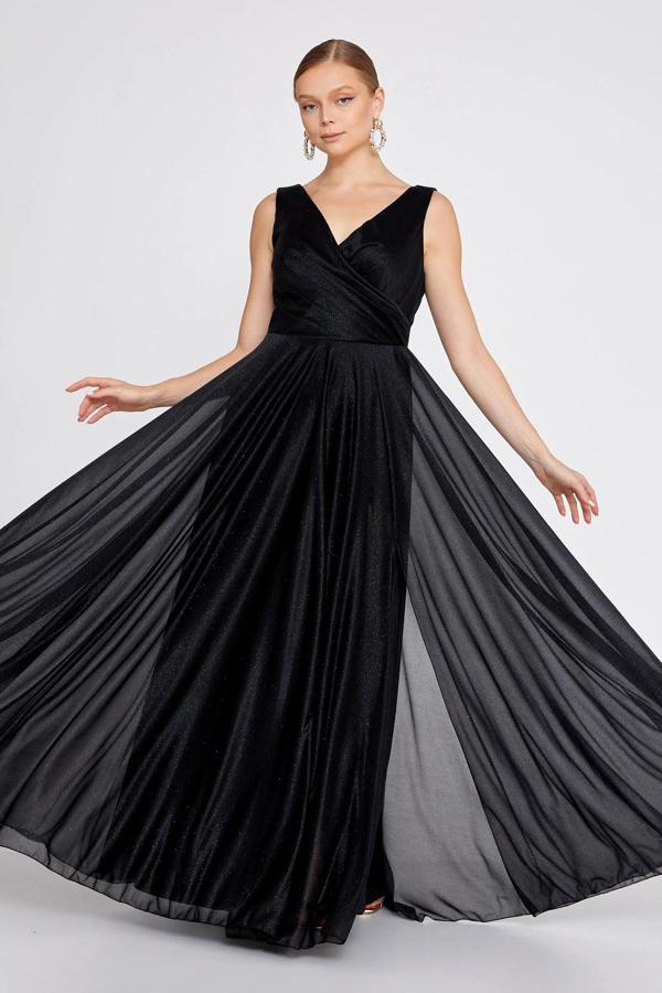 Doridorca Kadın Büyük Beden Sim Detaylı Kolsuz Maxi Abiye Elbise 6111 Siyah - Image 1