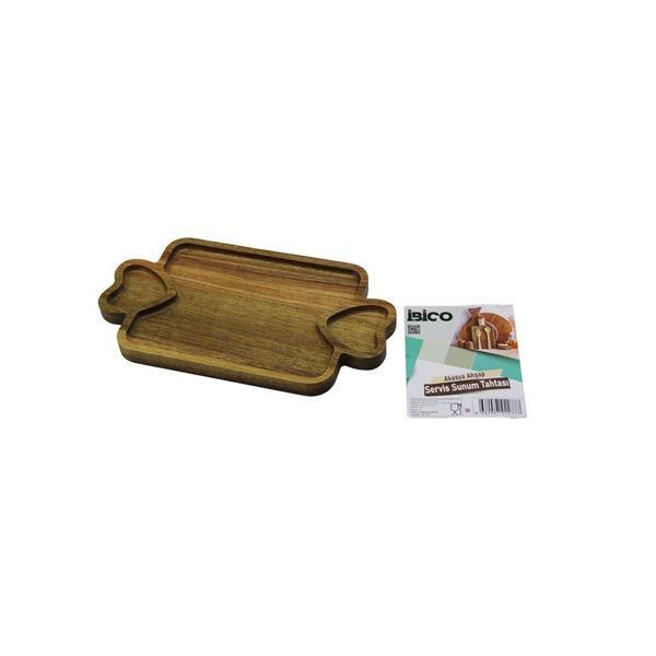 AKASYA DİKDÖRTGEN  3 BÖLMELİ=2İN1 KALP KULP - BÖLME + 1 AHŞAP BAMBU SERVİS SUNUM TEPSİ - TAHTASI  25 X 14 X 1.4CM  - Image 1