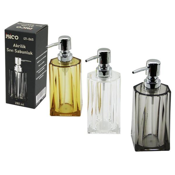 UZUN KARE TABAN - YVRLK AĞIZ - 4+4=8GEN GÖVDE ŞEFFAF - RENKLİ AKRİLİK - MİKA KRİSTAL SIVI SABUNLUK 280ML  - Image 1