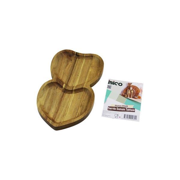 AKASYA KALPLİ  2 BÖLMELİ  AHŞAP SERVİS SUNUM TEPSİ - TAHTASI  25 X 14 X 1.4CM  - Image 1