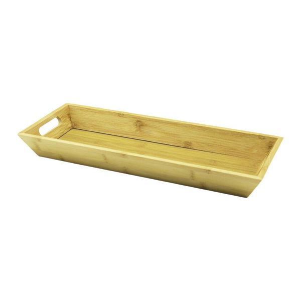 DİKDÖRTGEN ÇİFT KULPLU AHŞAP BAMBU SUNUM TEPSİSİ =16X40CM - DERİN=4CM  - Image 1