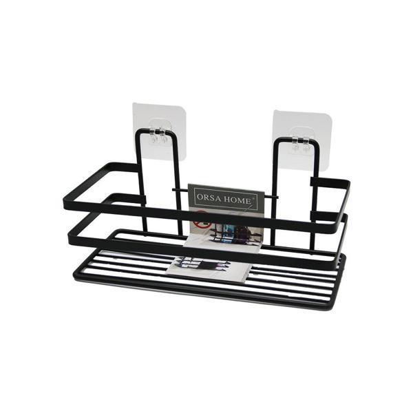 YAPIŞKANLI ASKILI ÇOK AMAÇLI SİYAH KARE BANYO RAF - Image 1