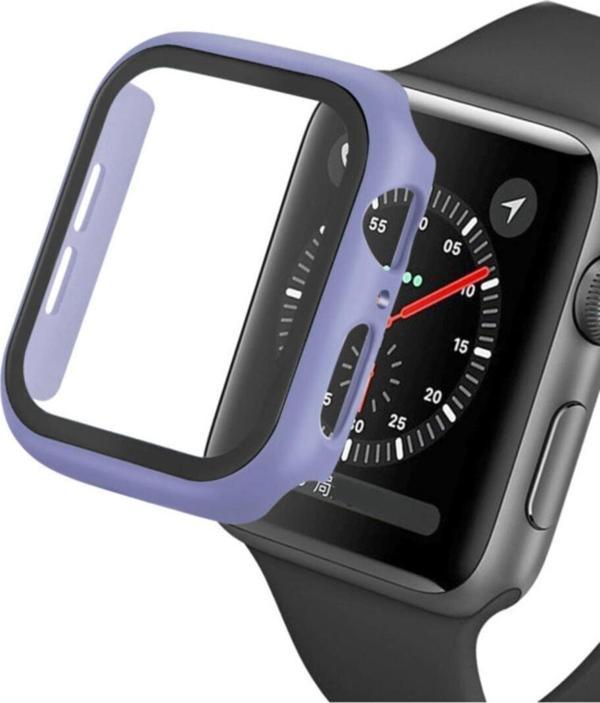 Coverzone Apple Watch 44mm Için Tpu Çerçeveli Ekran Koruyuculu Ön Çerçeve Kılıf Açık Mor - Image 1