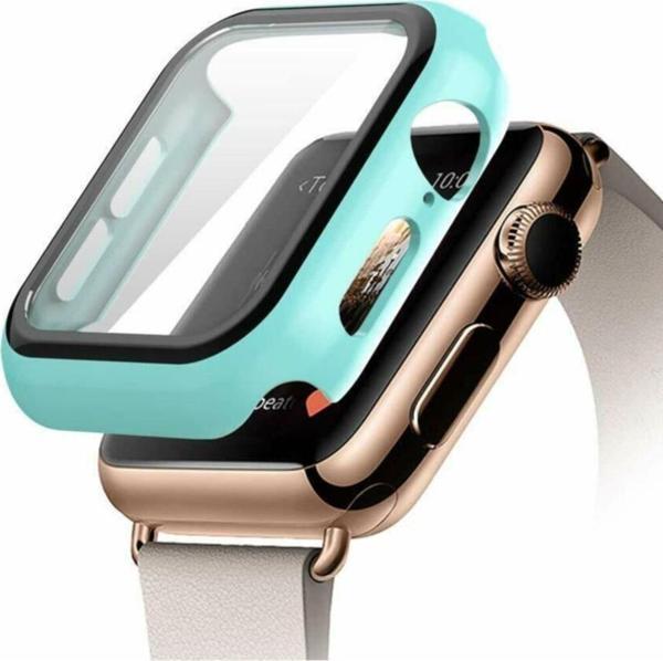 Coverzone Apple Watch 44mm Için Tpu Çerçeveli Ekran Koruyuculu Ön Çerçeve Kılıf Turkuaz - Image 1